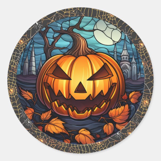 Sticker éffrayant Halloween Rond Citrouille (Devant)