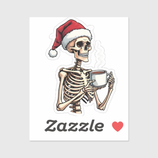 Sticker Éffrayant Halloween Sipping Café Noël Père Noël (Feuille)