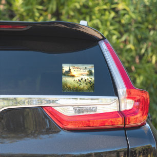 Sticker Église au lever du soleil avec des oiseaux dans un
