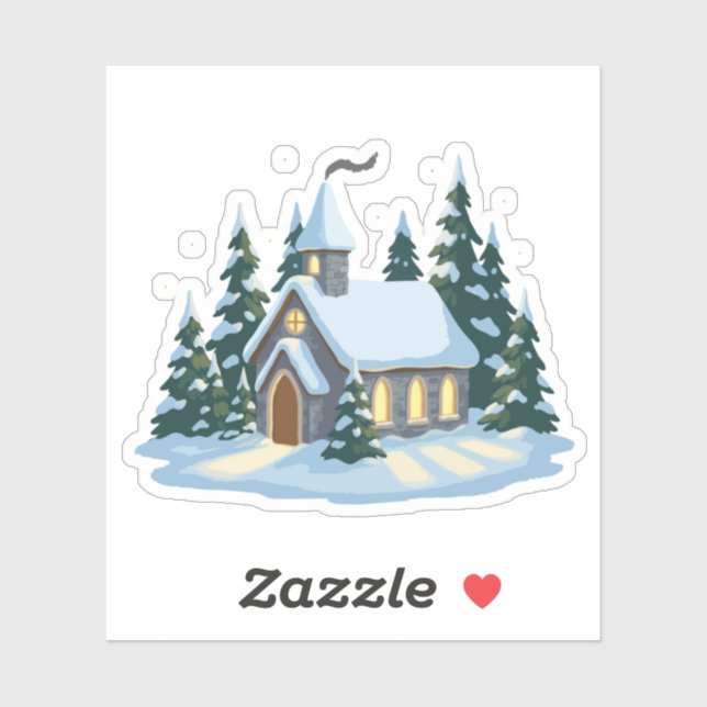 Sticker Église de Noël d'hiver | Pays neige (Feuille)