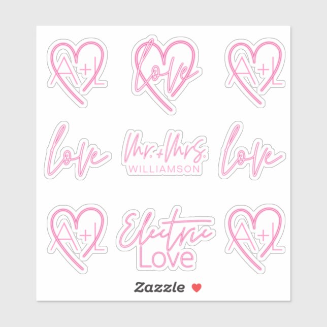 Sticker Electric Love Neon rose Retro Signalisation Monogr (Feuille)