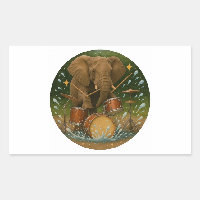Sticker: Elefant spielt Trommeln in einer Wasserrö Rechteckiger Aufkleber (Vorderseite)