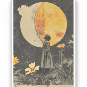 Sticker Élégance Lune - Femme avec Lune