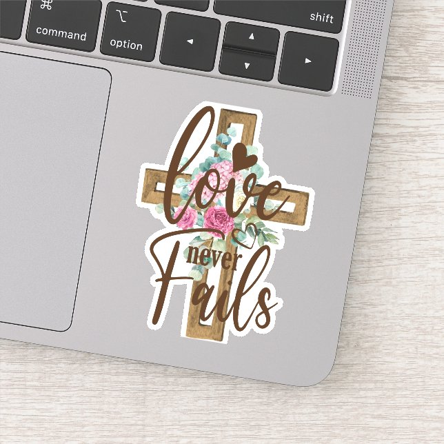 Sticker Elégant aquarelle Floral Cross Love Never Fails (Détail)