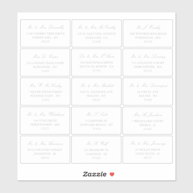 Sticker Elégant Argent & Mariage blanc Adresse individuell (Feuille)