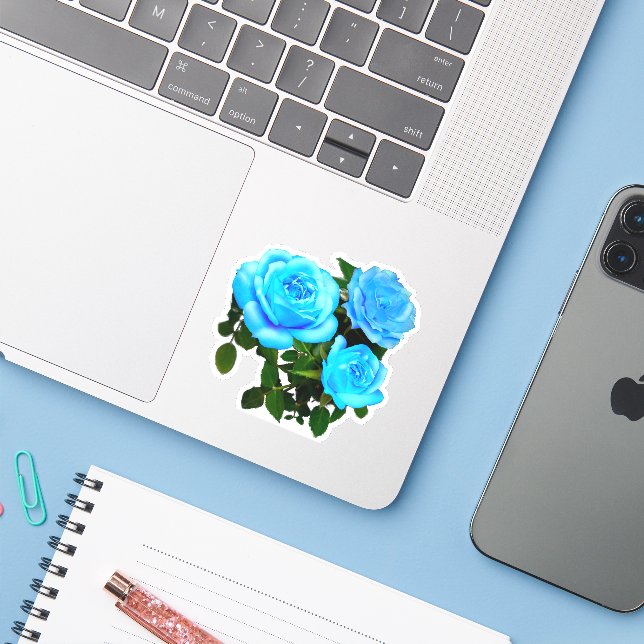 Sticker Elégant bleu turquoise rose bleu floral bleu fleur (Ordinateur portable avec iPhone)