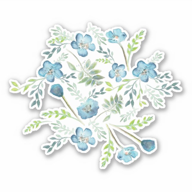 Sticker Elégant Boho bleu vert Aquarelle Fleurs (Devant)