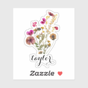 Sticker Élégant Boho Floral Fleur sauvage Nom personnalisé