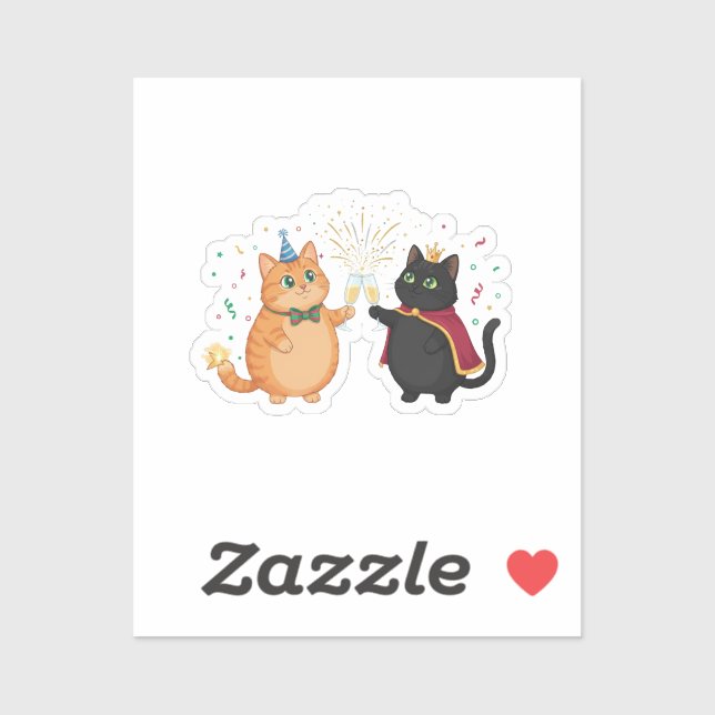 Sticker Elegant Champagne Toast Cats New Year Celebration  (Feuille)