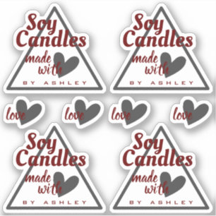 Sticker Élégant Coeur gris-rouge foncé sur bougies de soja