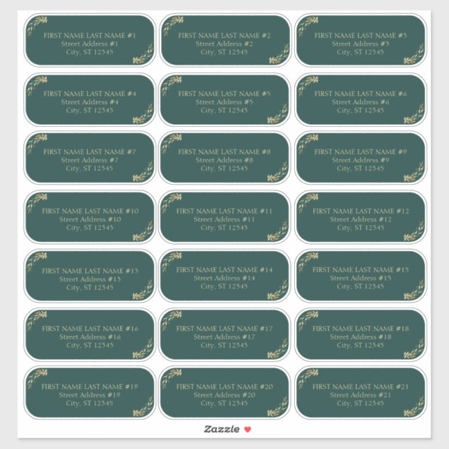 Sticker Élégant Emerald Green Gold Mariage Adresse d'hôte (Feuille)