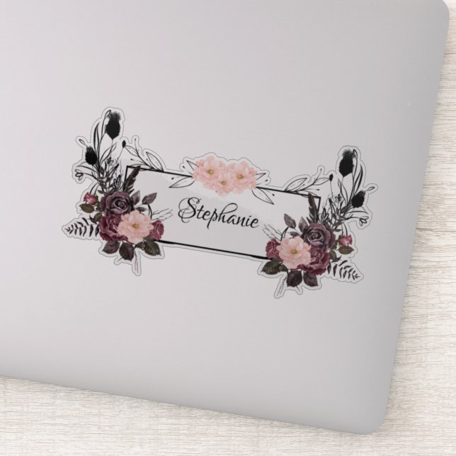 Sticker Élégant Floral Transparent Nom personnalisé (Détail)