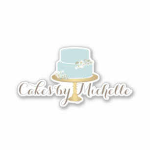 Sticker Elégant gâteau bleu aux fleurs