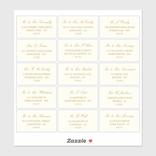 Sticker Elegant Gold & Ivory Mariage Adresse individuelle (Feuille)