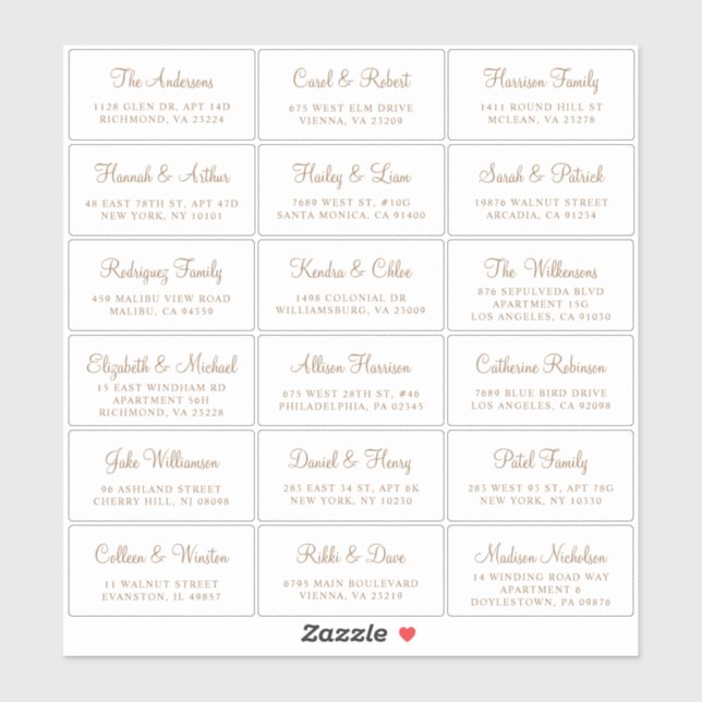 Sticker Elegant Gold Script Mariage Adresse du client (Feuille)