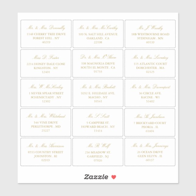 Sticker Elegant Gold & White Mariage Adresse individuelle (Feuille)