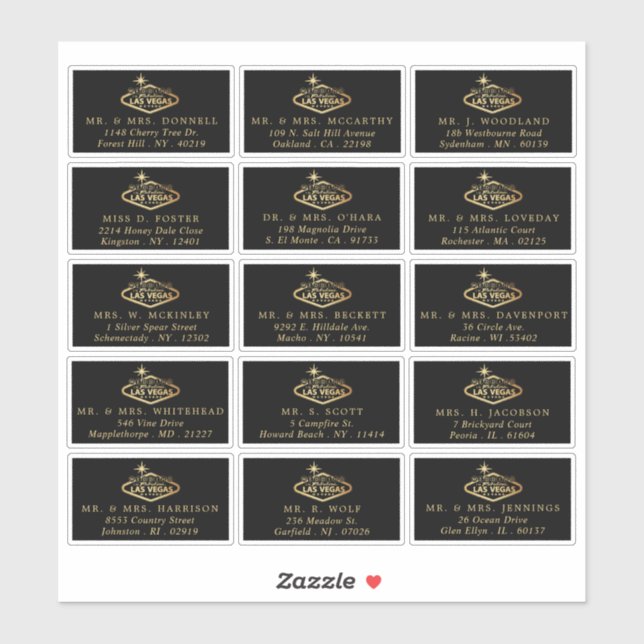 Sticker Elégant Las Vegas Destination Mariage Adresse (Feuille)