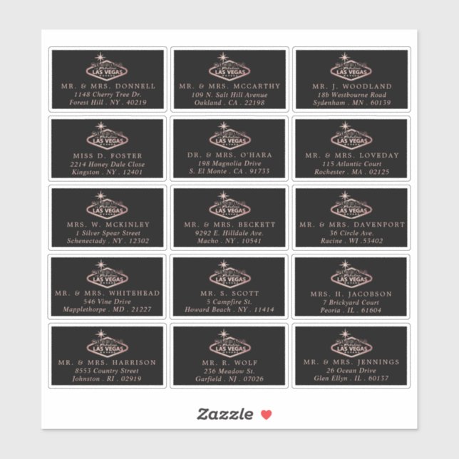 Sticker Elégant Las Vegas Destination Mariage Adresse (Feuille)