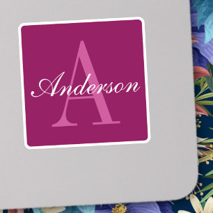 Sticker Élégant Magenta Rouge, rose & blanc Nom & Monogram