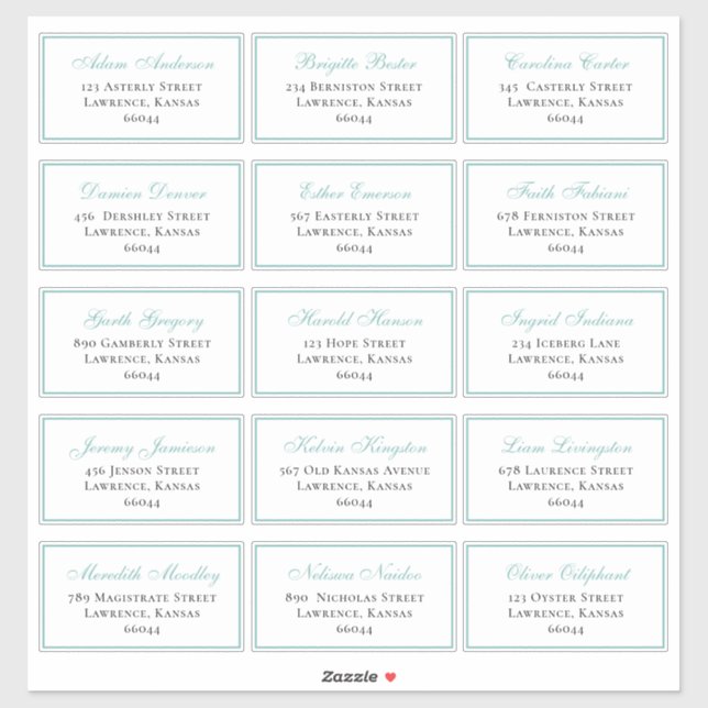 Sticker Elégant Mariage Bleu Adresse individuelle (Feuille)