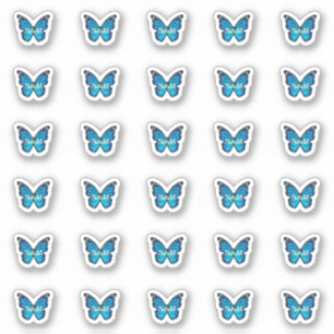 Sticker Élégant Monarque Bleu Papillon Monogramme Initiale