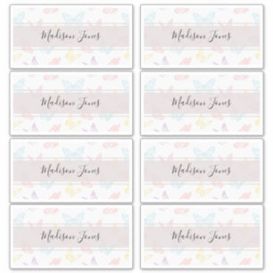 Sticker Élégant Motif de papillon blanc livre de nom pour 