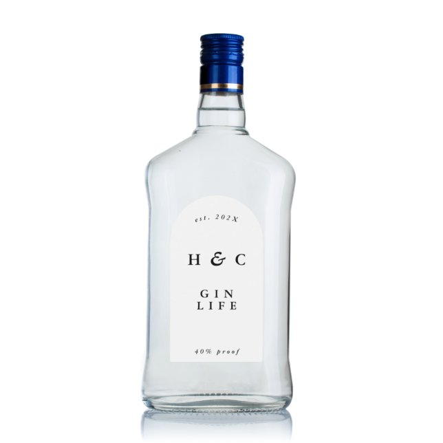 Sticker Elégant Noir & Blanc Moderne Bouteille Gin Wine Ar (Créateur téléchargé)