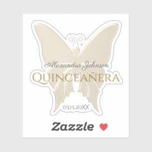 Sticker Élégant Papillon à huile d'or Quinceanera Monogram