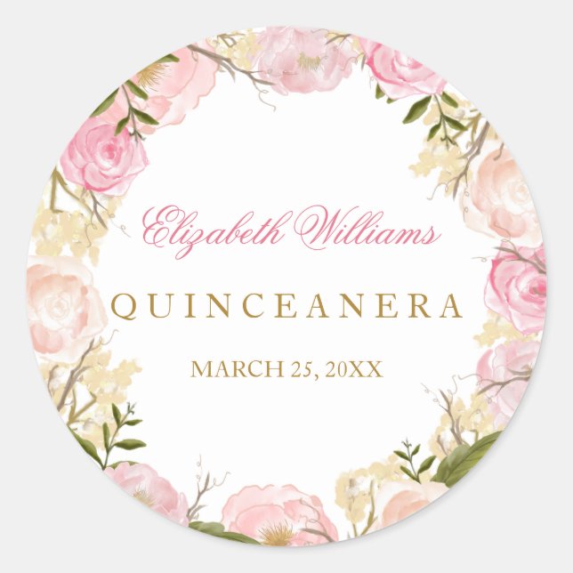 Sticker élégant Quinceanera Rose Rose (Devant)