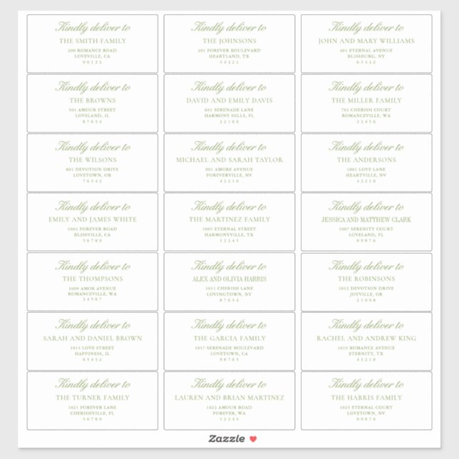 Sticker Elegant Sage Green Wedding Guest Address Labels (Feuille)