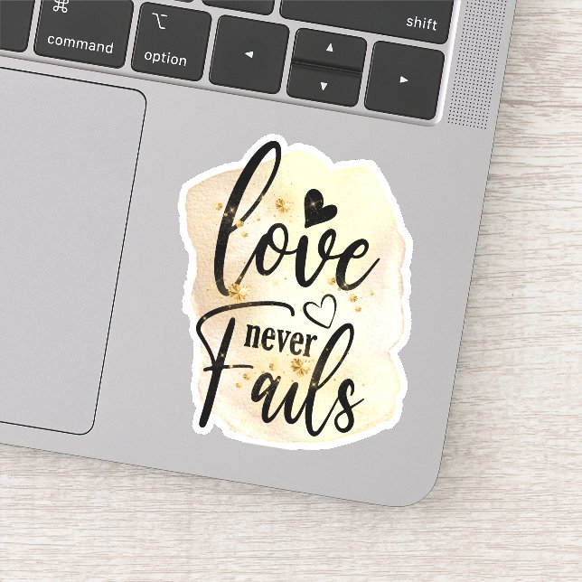 Sticker Élégant Script Bible Verse Love Never Fails Bijoux (Détail)