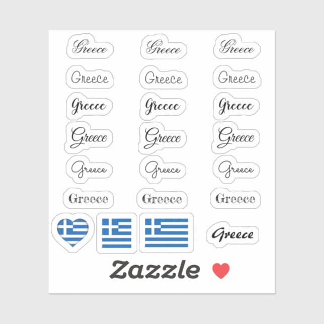 Sticker Élégant script Grèce & grec Drapeau /nom Jeu (Feuille)