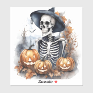Sticker Elégant Squelette Halloween Aquarelle