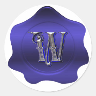 Sticker élégant W Monogram Blue Wax Seal Look