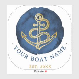 Sticker Elégante Ancre aquarelle Nom nautique Marine Bleu