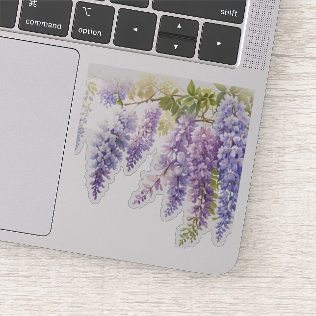Sticker Elégante glycine d'aquarelle violette bleu floral (Détail)