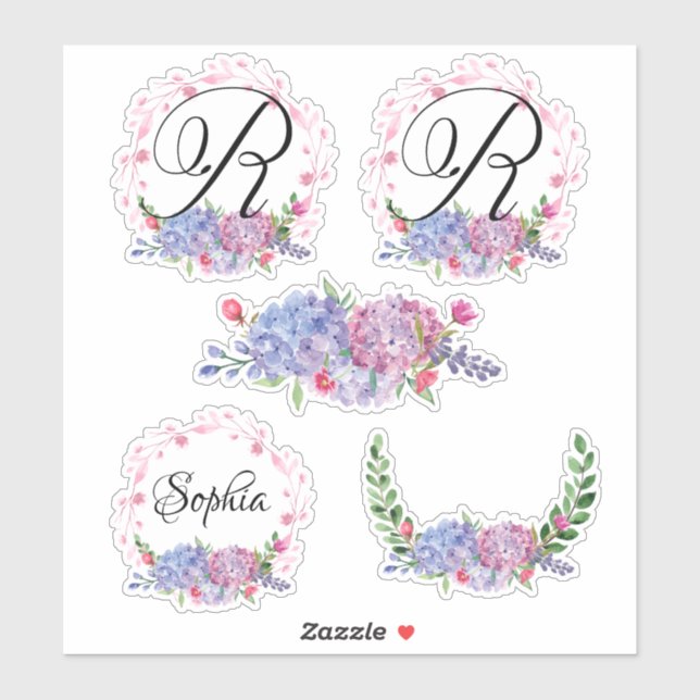 Sticker Élégante Hydrangée | Couronnes | Monogramme | Lett (Feuille)