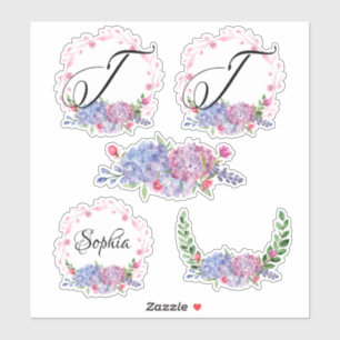 Sticker Élégante Hydrangée Couronnes Monogramme Lett