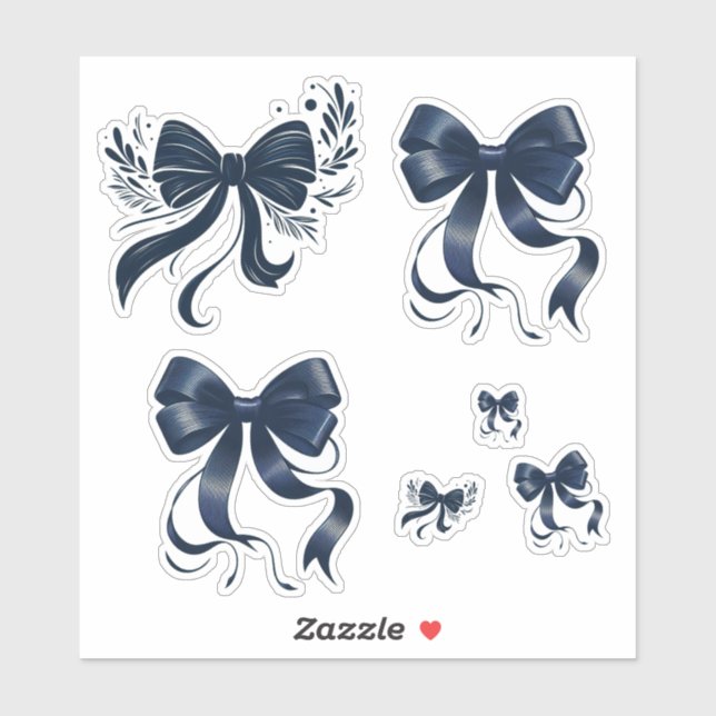 Sticker Elégante Marine Blue Coquette Bows (Feuille)