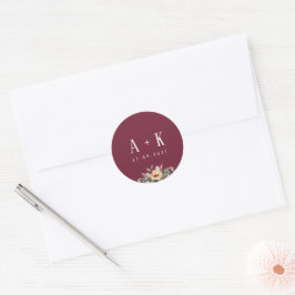 Sticker, elegantes Bordeaux-Monogramm Runder Aufkleber