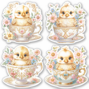 Sticker Élégants poussins en tasse de thé - Conception flo