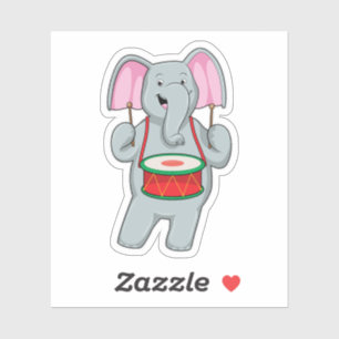 Sticker Elephant at Music with Drum