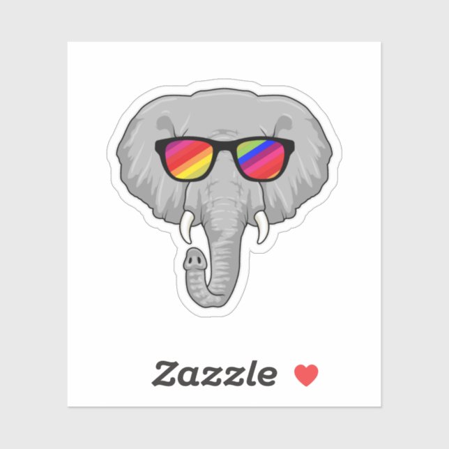 Sticker Eléphant avec lunettes de soleil (Feuille)
