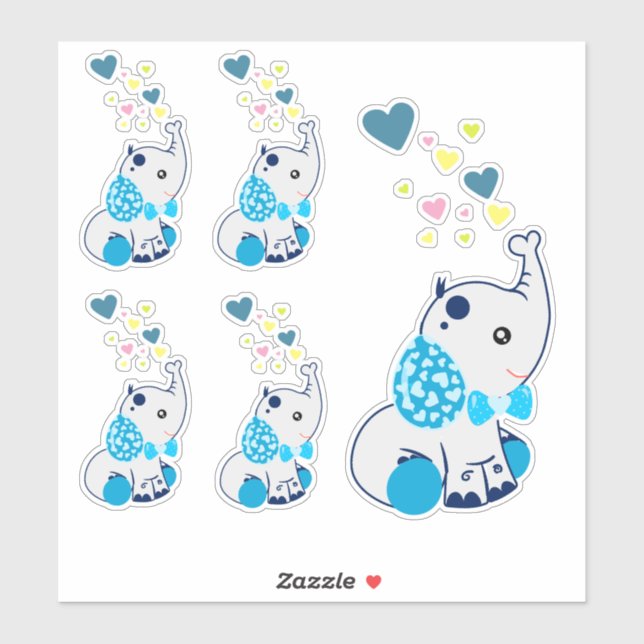 Sticker Eléphant Bébé Bleu Cute (Feuille)