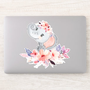 Sticker Eléphant Bébé En Fleurs