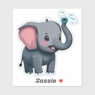 Sticker Eléphant Bébé mignon vaporisant de l'eau du tronc