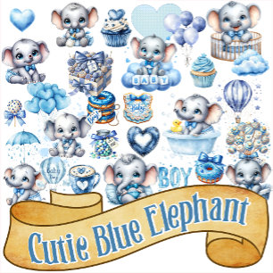 Sticker Éléphant Bleu Mignon - Petit Cacahuète