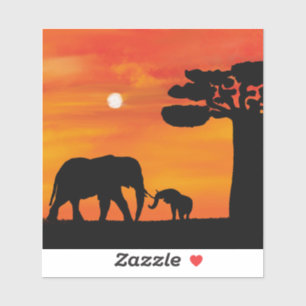 Sticker éléphant, ,ciel ,animaux ,lever de soleil ,nature 