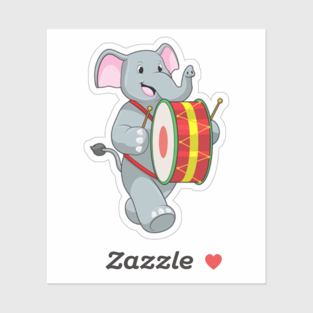 Sticker Elephant comme musicien avec tambour (Feuille)