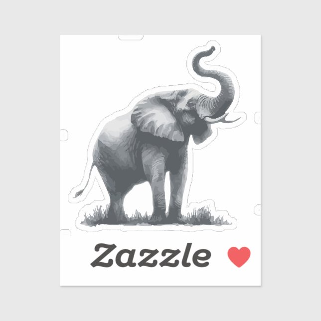 Sticker Eléphant majestueux avec tronc élevé (Feuille)